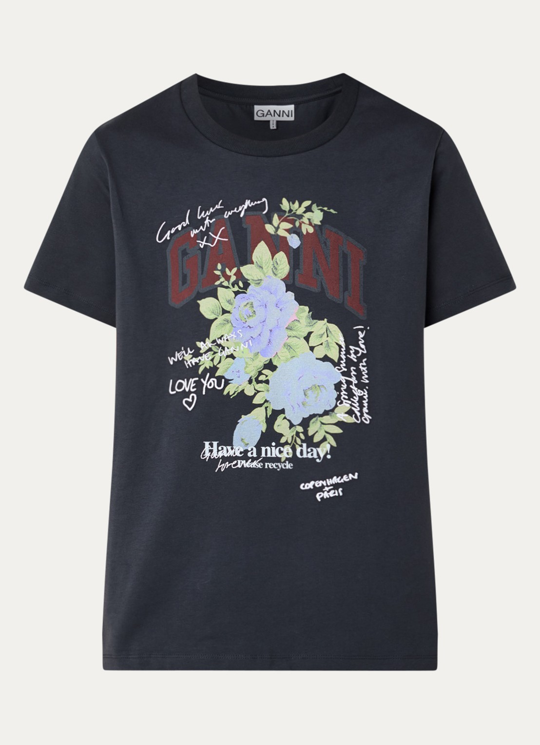 Ganni T-shirt met logoprint - voorkant antraciet