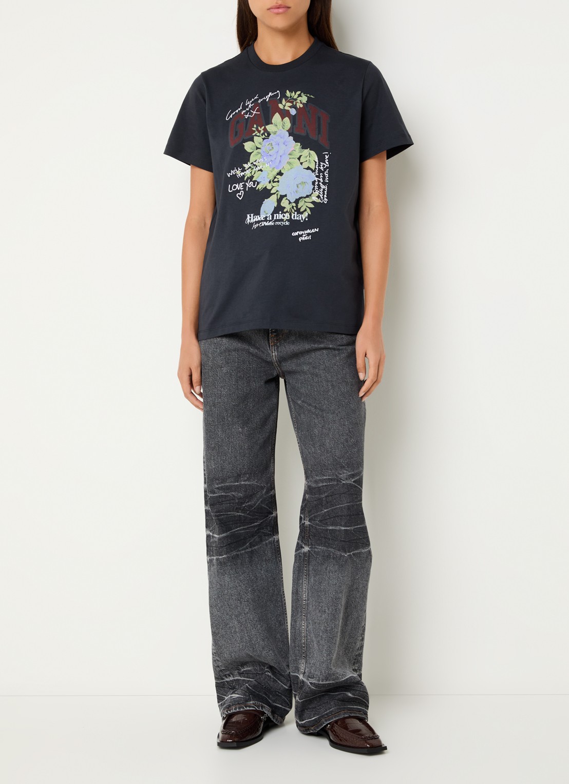 Ganni T-shirt met logoprint - voorkant 2 antraciet