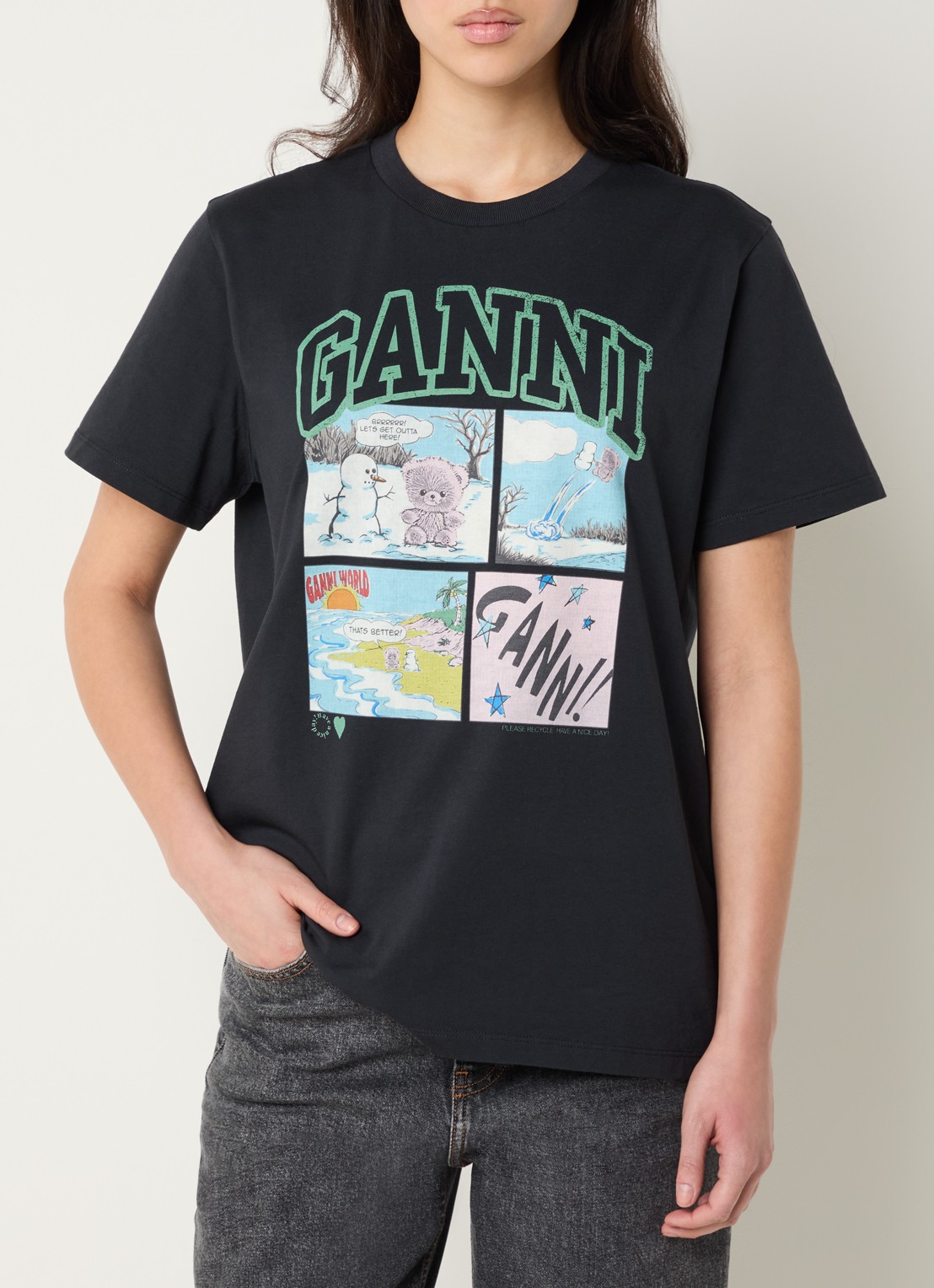 Ganni T-shirt met logoprint - detail antraciet