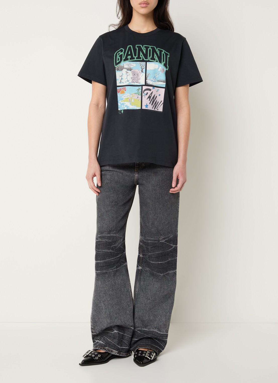 Ganni T-shirt met logoprint - voorkant 3 antraciet