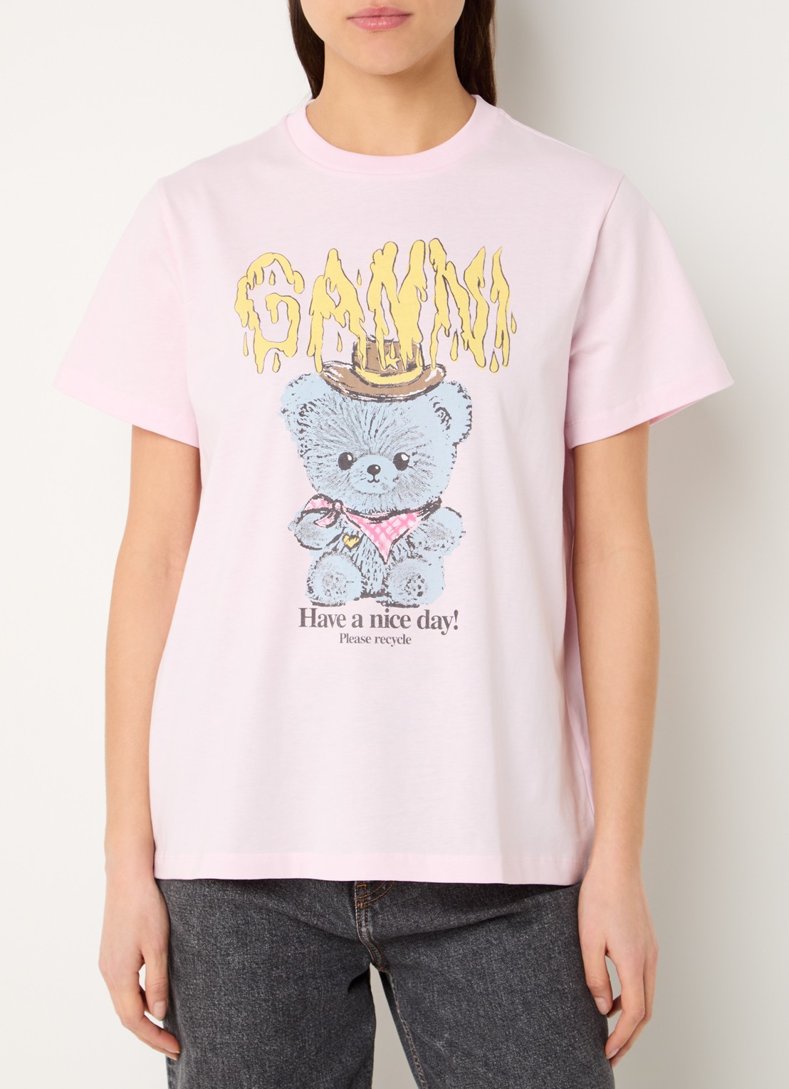 Ganni T-shirt met logoprint - detail 2 lichtroze