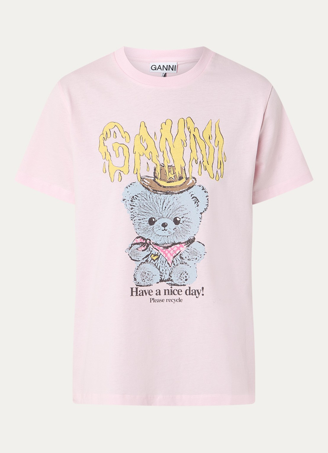 Ganni T-shirt met logoprint - voorkant 3 lichtroze