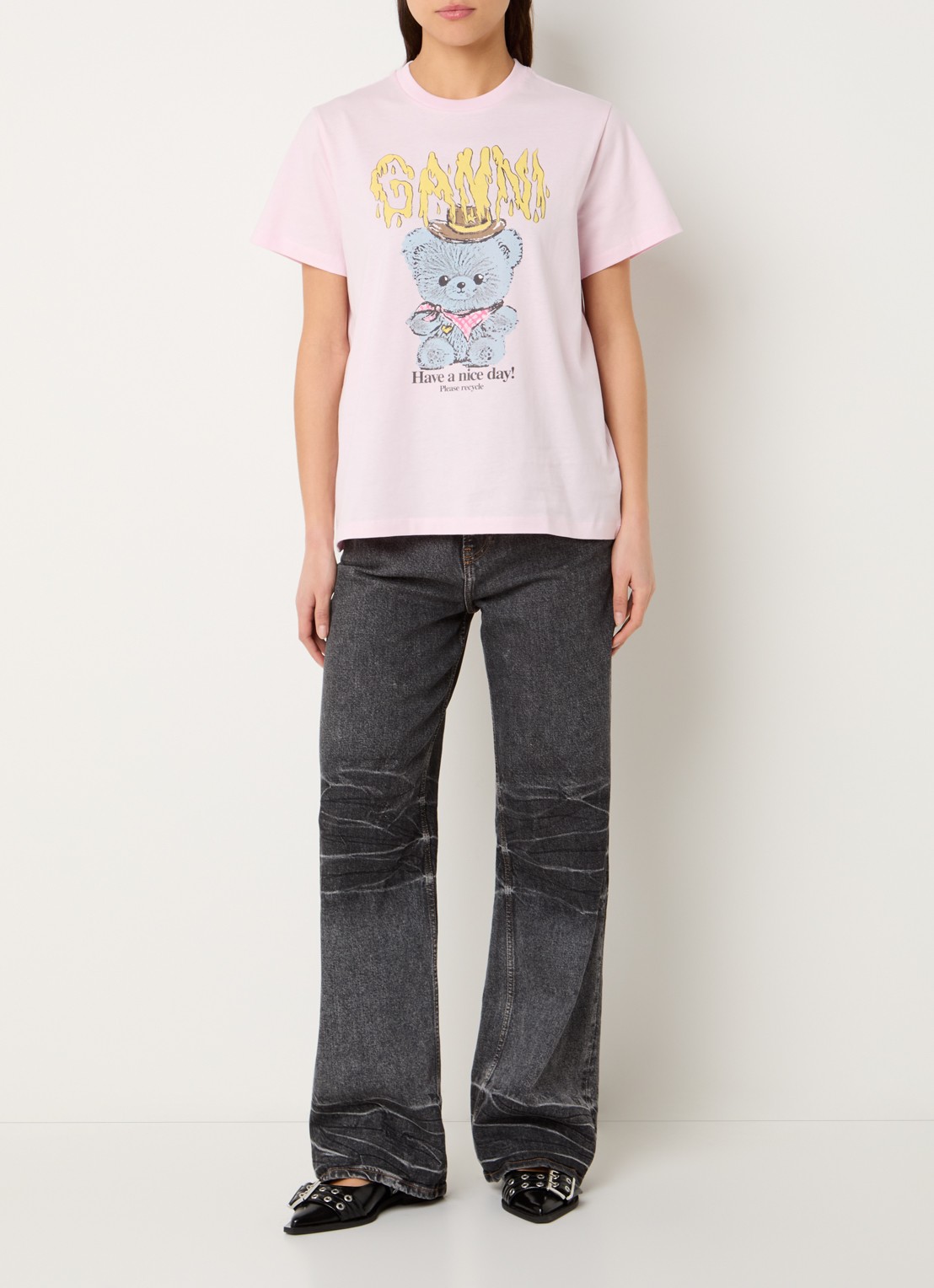 Ganni T-shirt met logoprint - voorkant 4 lichtroze