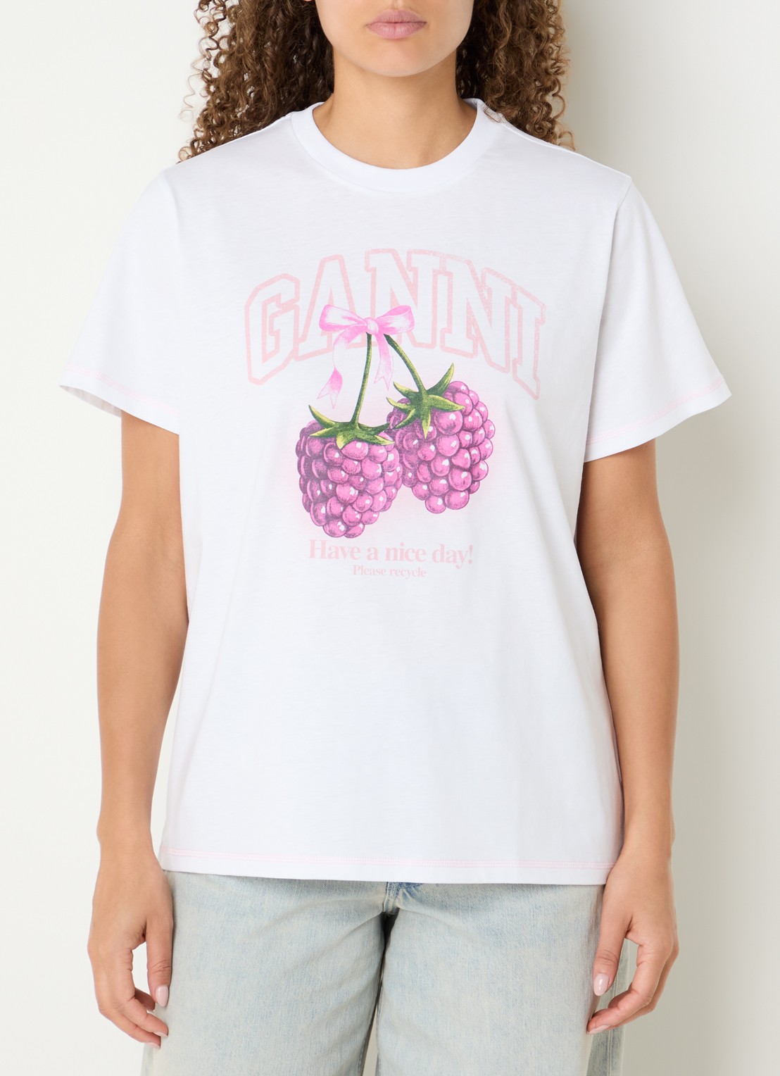 Ganni T-shirt met logoprint - detail wit