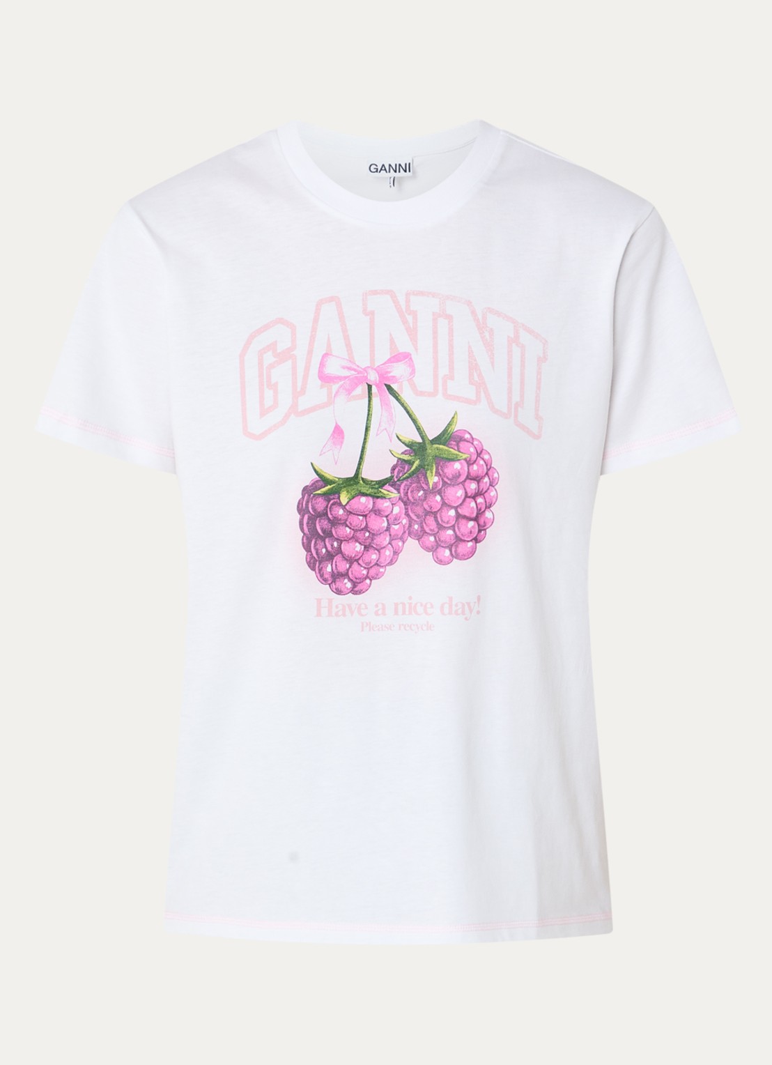 Ganni T-shirt met logoprint - voorkant 2 wit