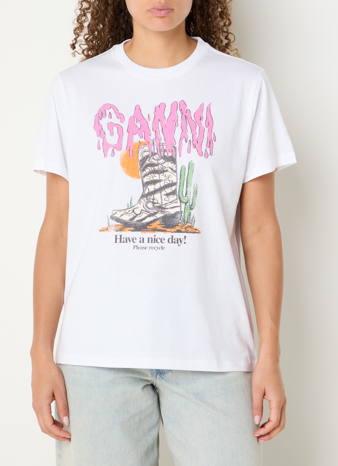 Ganni T-shirt met logoprint - detail wit