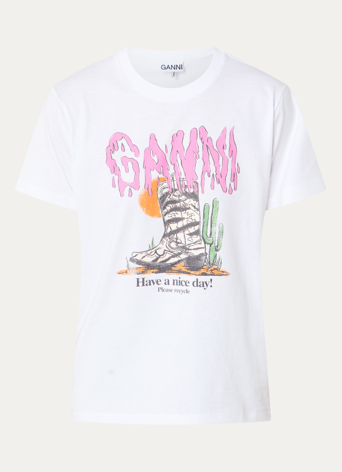 Ganni T-shirt met logoprint - voorkant 3 wit