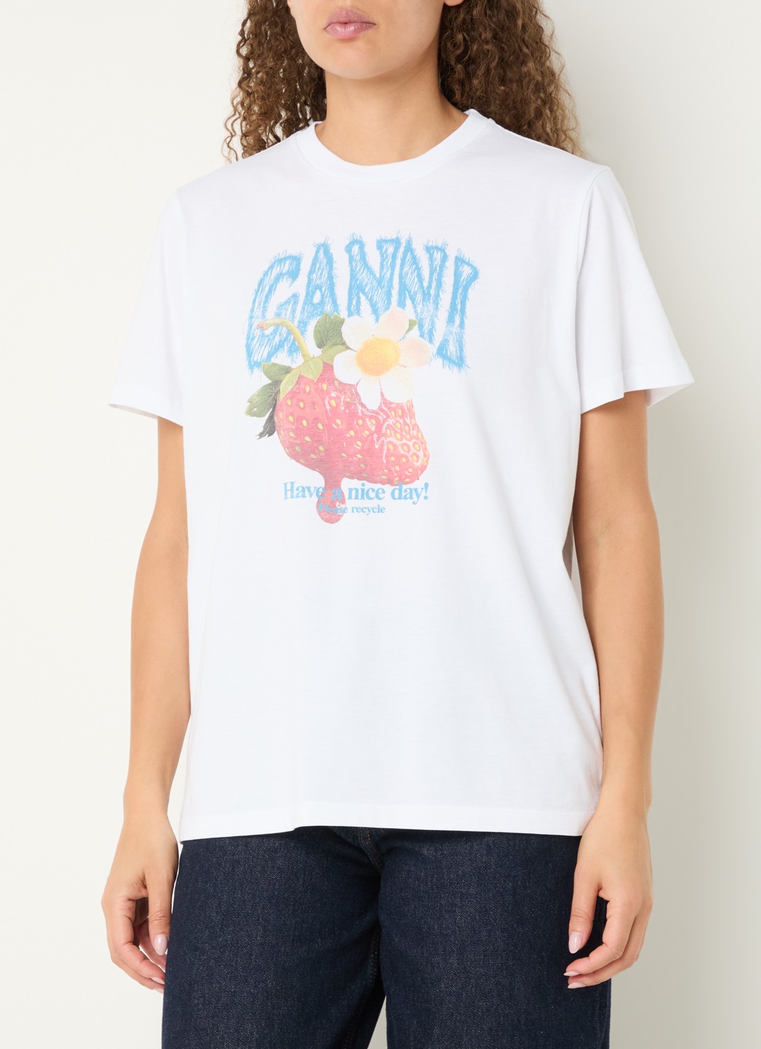 Ganni T-shirt met print - detail 4 wit