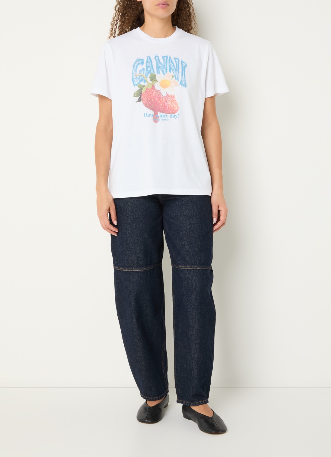 Ganni T-shirt met print - voorkant 2 wit