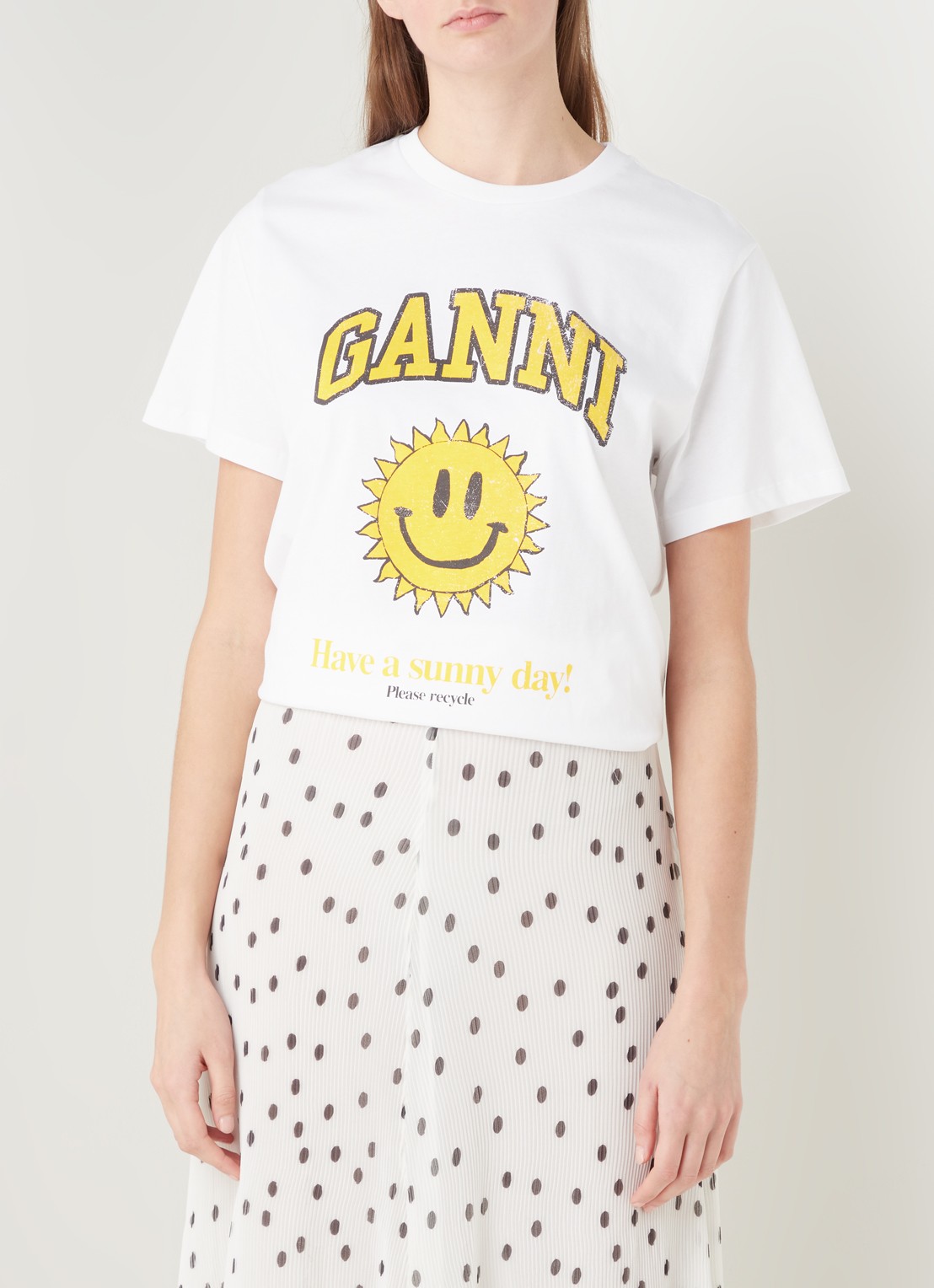 Ganni T-shirt van biologisch katoen met logoprint  - detail 2 wit