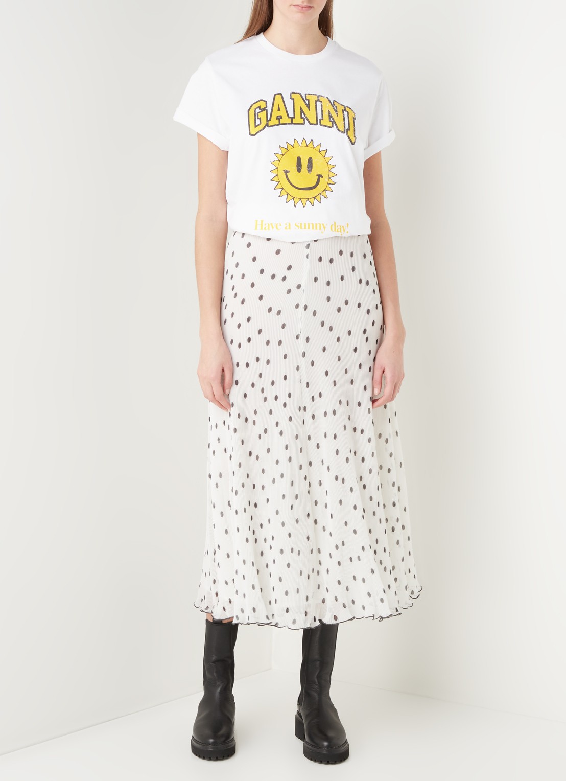 Ganni T-shirt van biologisch katoen met logoprint  - voorkant 3 wit