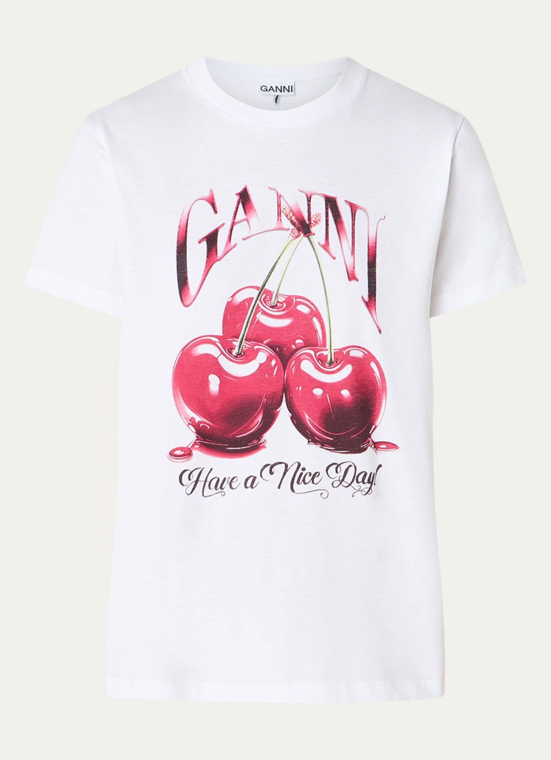Ganni T-shirt van  katoen met logoprint - voorkant 3 wit