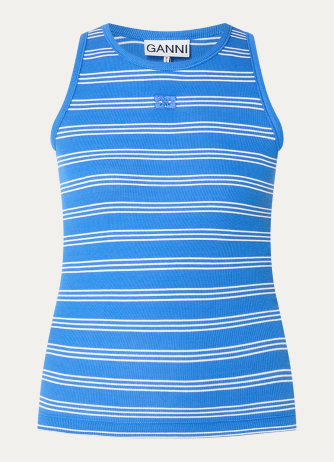 Ganni Tanktop met streepprint - voorkant 2 kobaltblauw