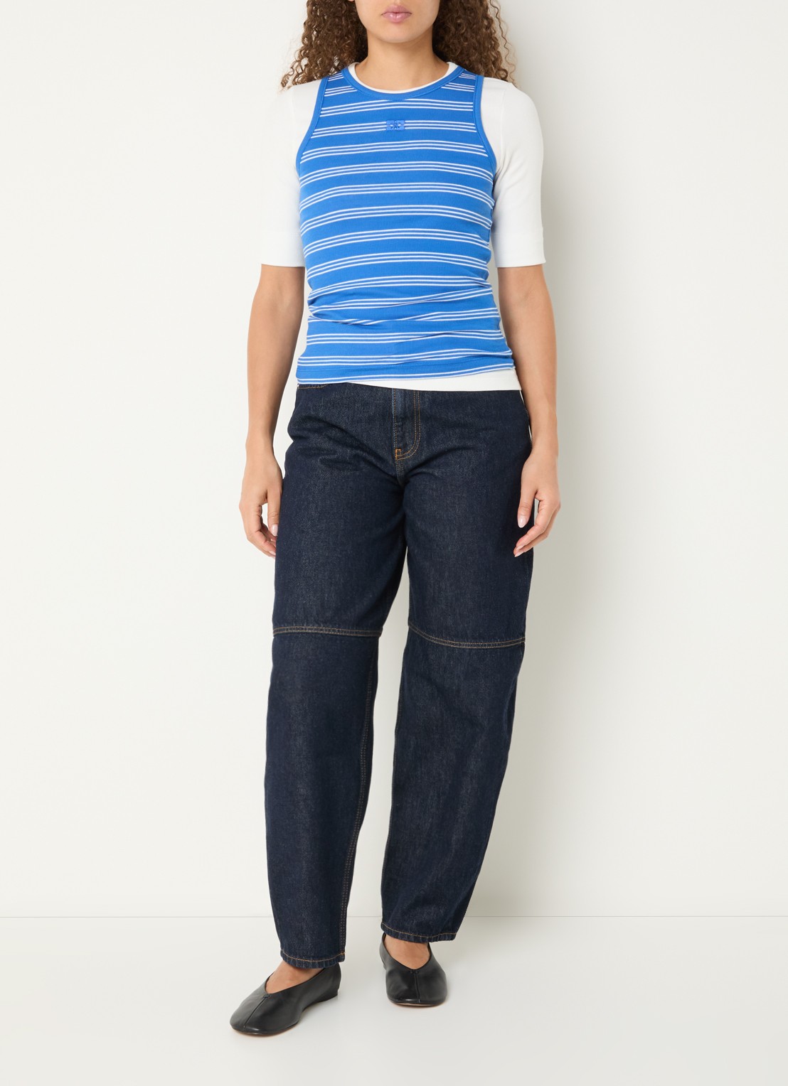 Ganni Tanktop met streepprint - voorkant 3 kobaltblauw