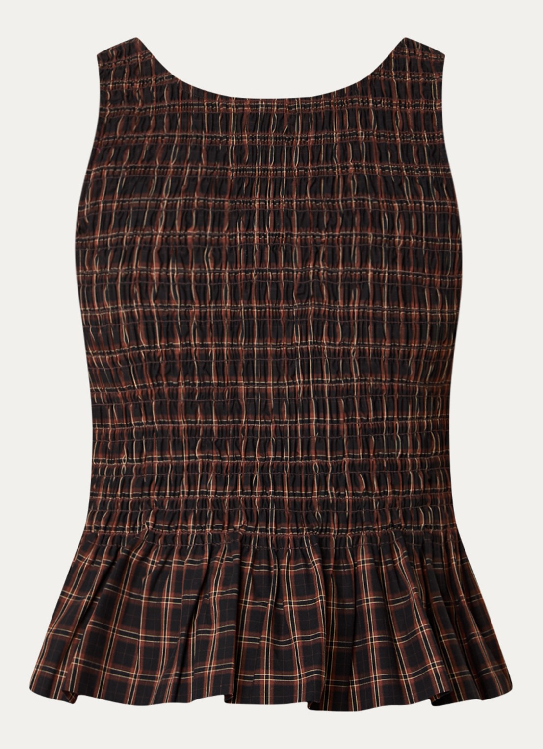Ganni Yarn top met ruitdessin - voorkant donkerbruin