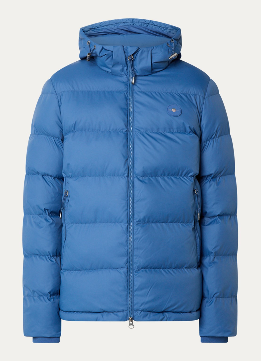Gant Active Cloud puffer jack met afneembare capuchon en ritszakken - voorkant blauw