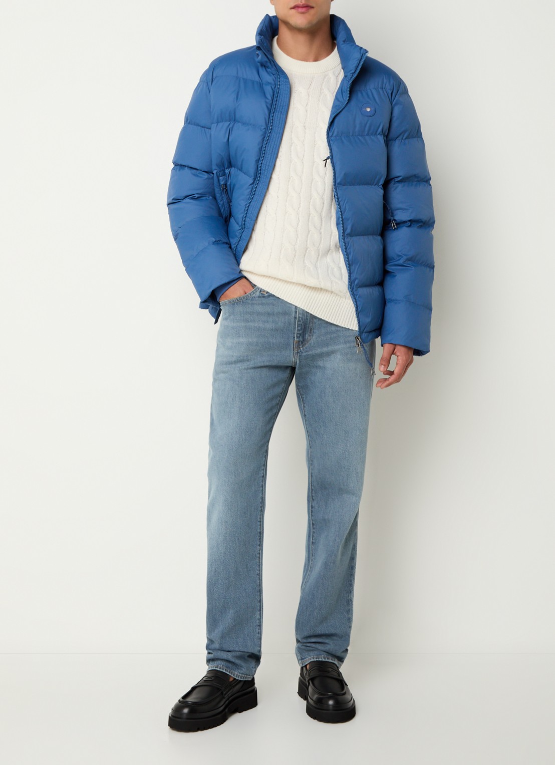 Gant Active Cloud puffer jack met afneembare capuchon en ritszakken - voorkant 2 blauw
