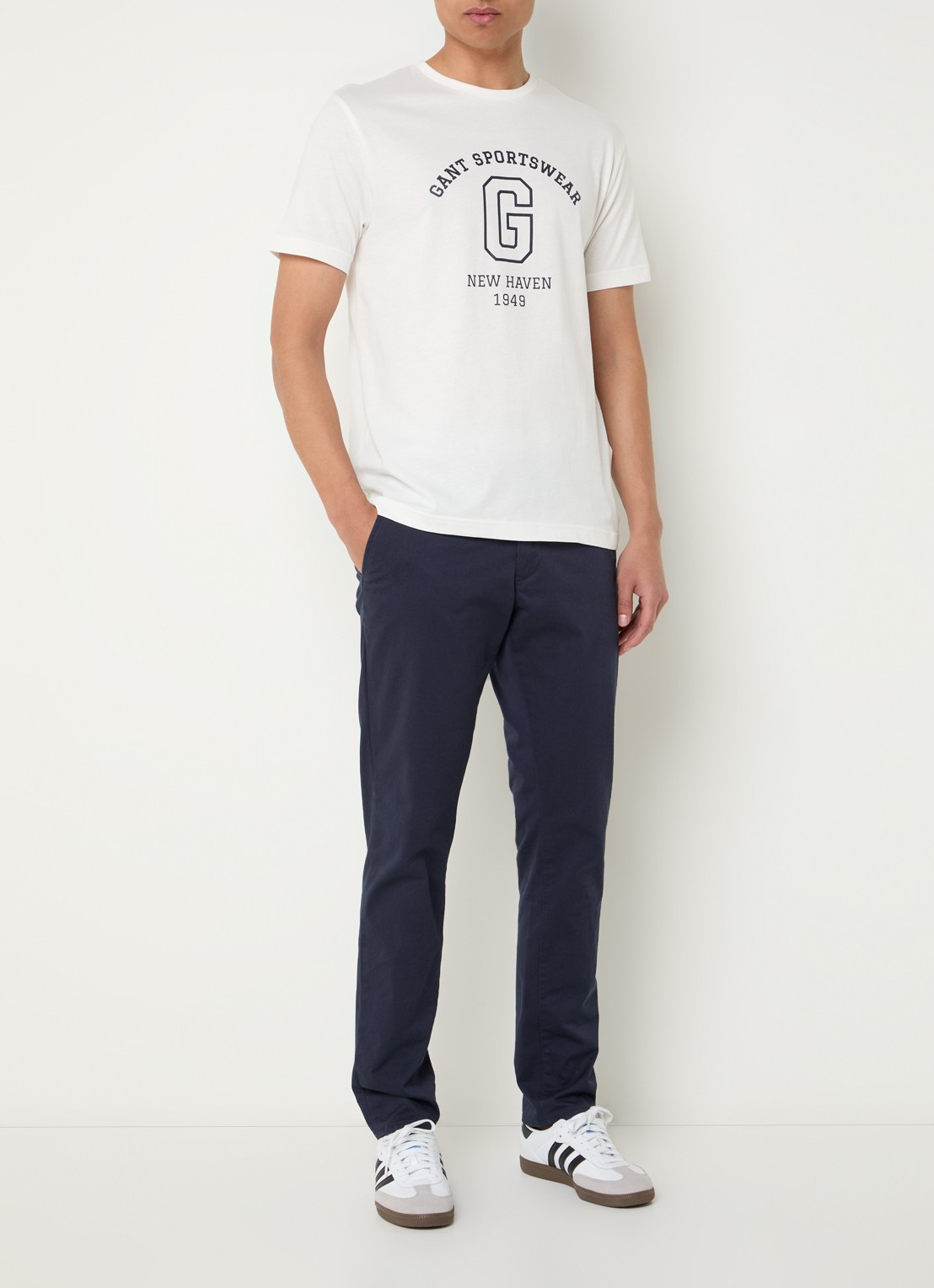 Gant College G T-shirt met logoprint - voorkant 4 gebroken wit