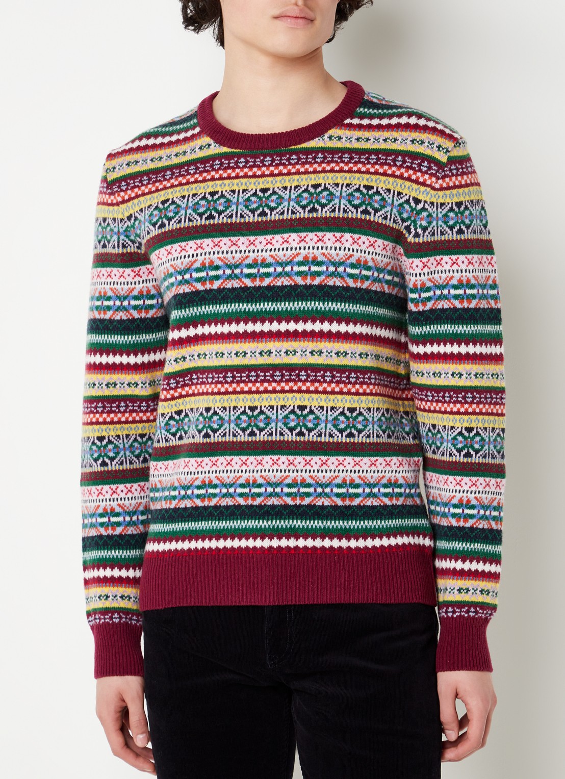Gant Fair Isle trui van wol met ingebreid patroon - detail 3 bordeauxrood