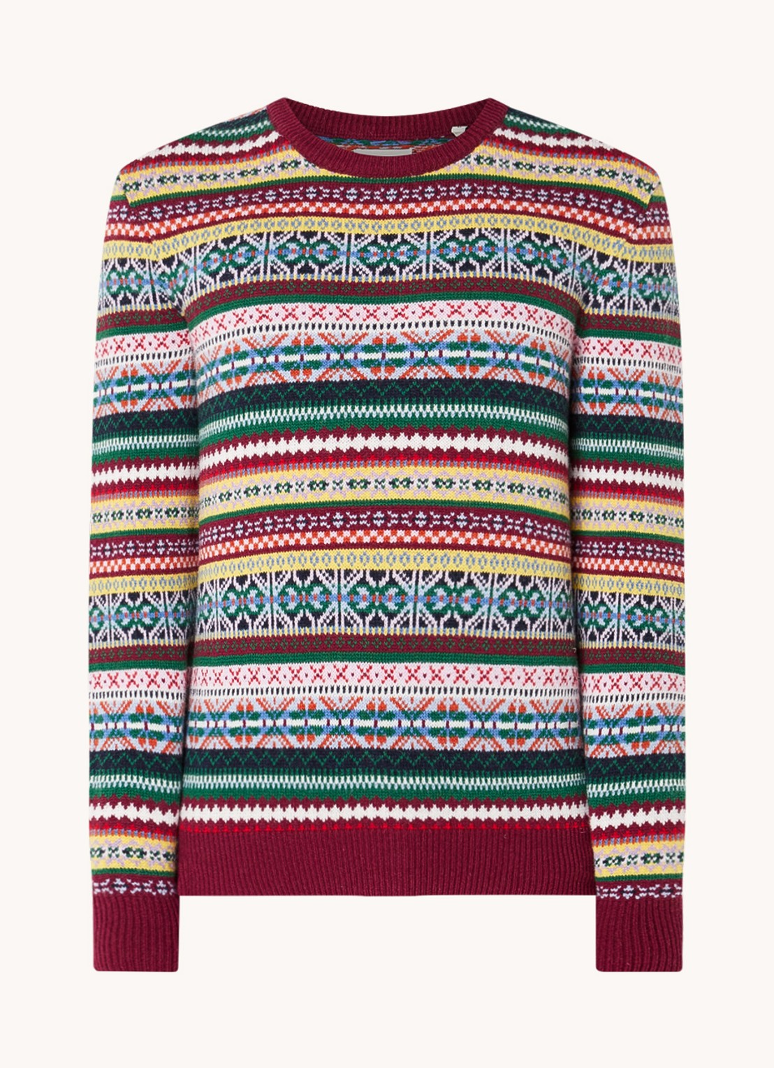 Gant Fair Isle trui van wol met ingebreid patroon - voorkant bordeauxrood