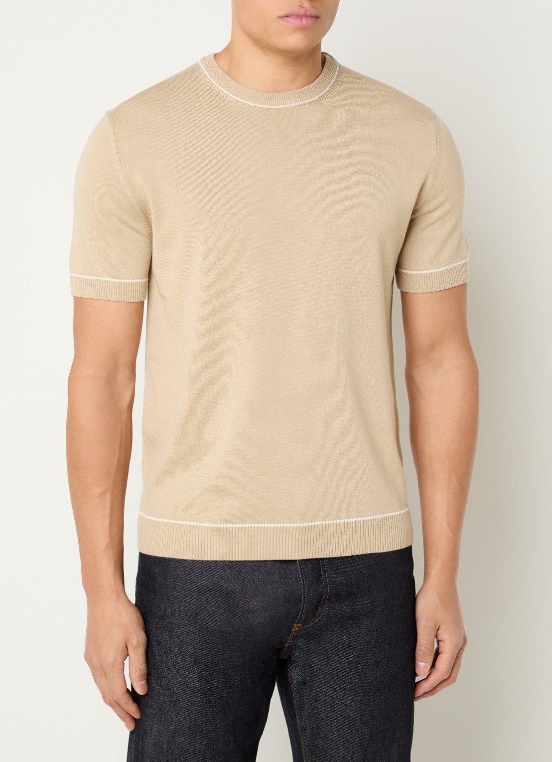 Gant Fijngebreid T-shirt met ronde hals - detail 3 beige