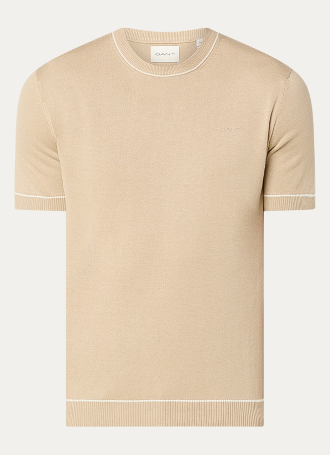Gant Fijngebreid T-shirt met ronde hals - voorkant beige