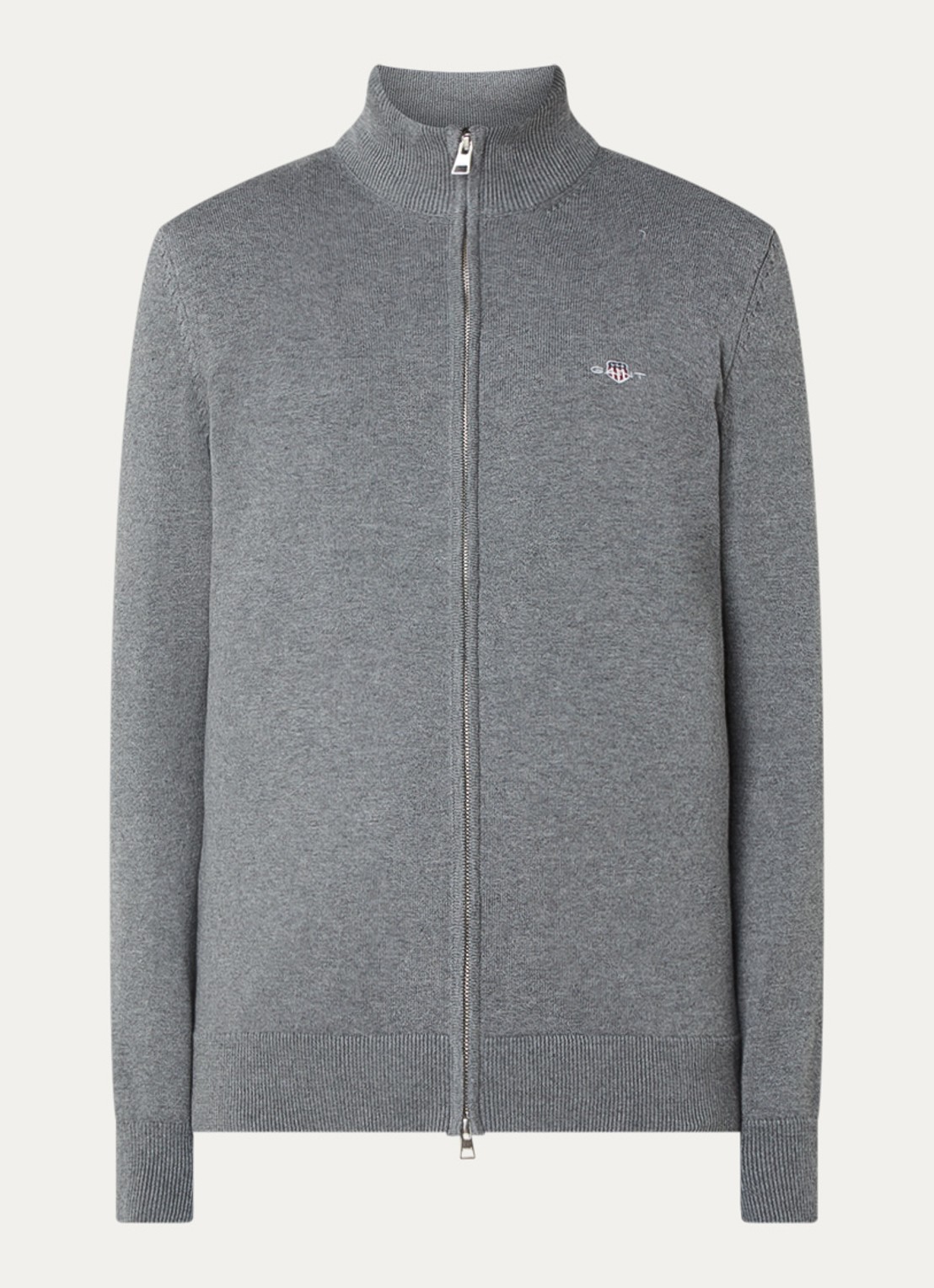 Gant Fijngebreid vest met logoborduring - voorkant 3 grijs