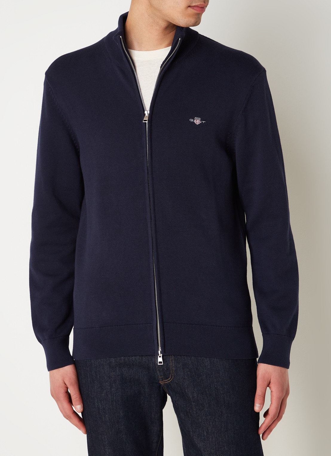 Gant Fijngebreid vest met logoborduring - detail 2 donkerblauw