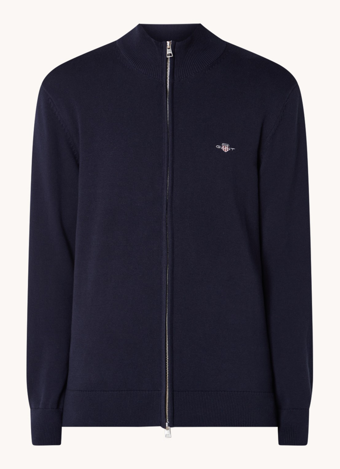 Gant Fijngebreid vest met logoborduring - voorkant 3 donkerblauw