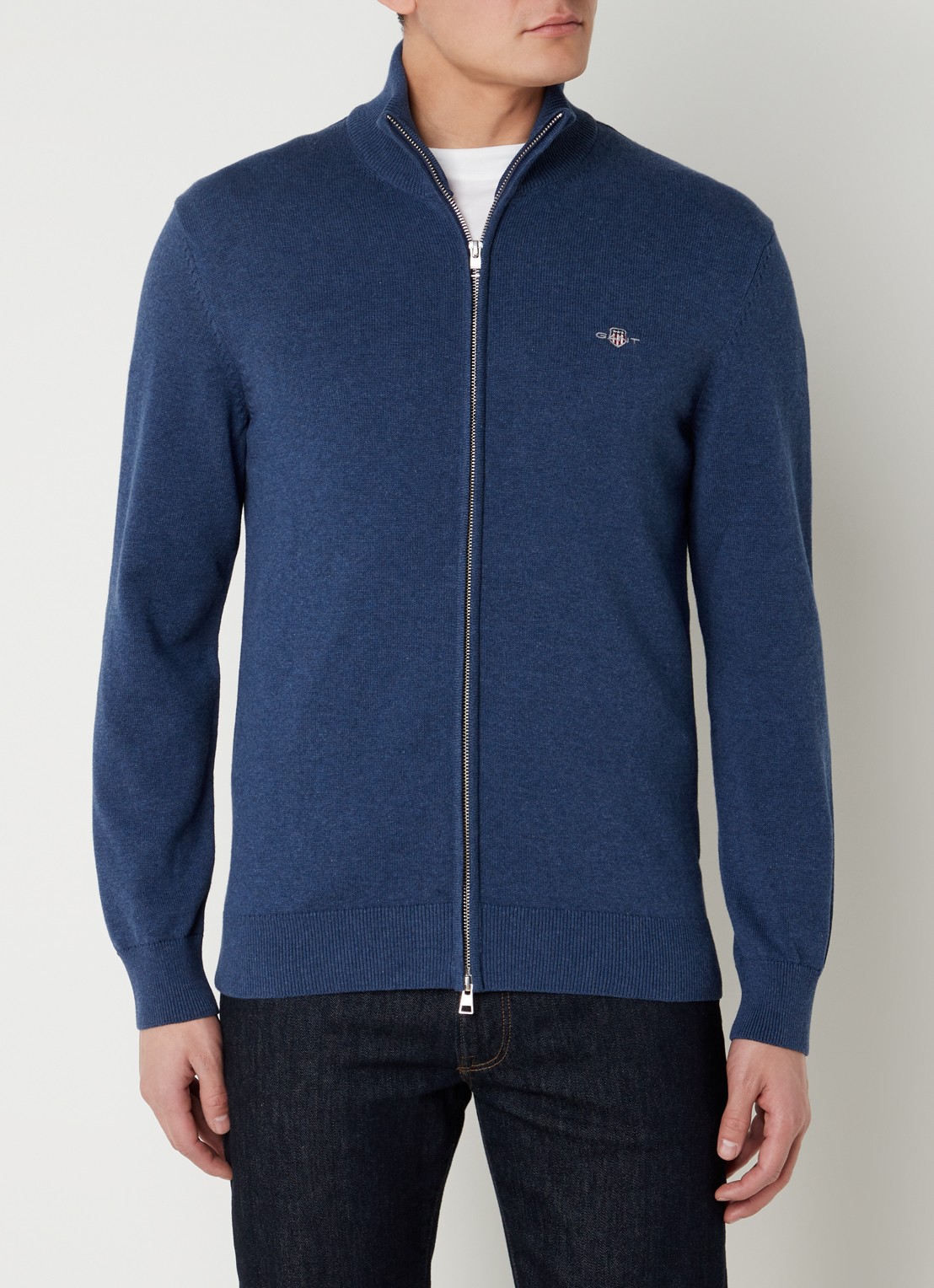 Gant Fijngebreid vest met logoborduring - detail 2 indigo