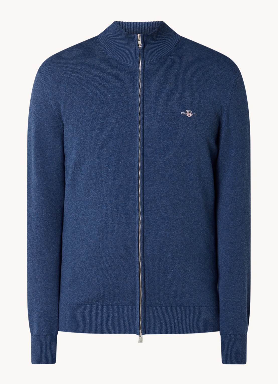 Gant Fijngebreid vest met logoborduring - voorkant 3 indigo