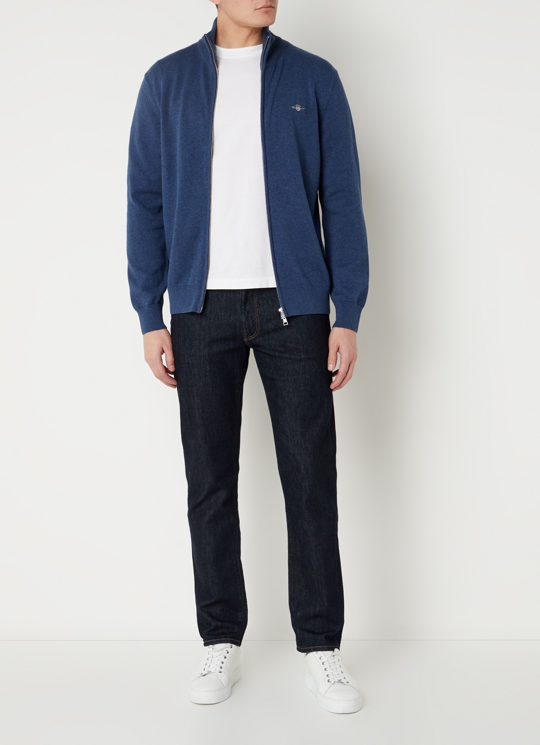 Gant Fijngebreid vest met logoborduring - voorkant 4 indigo