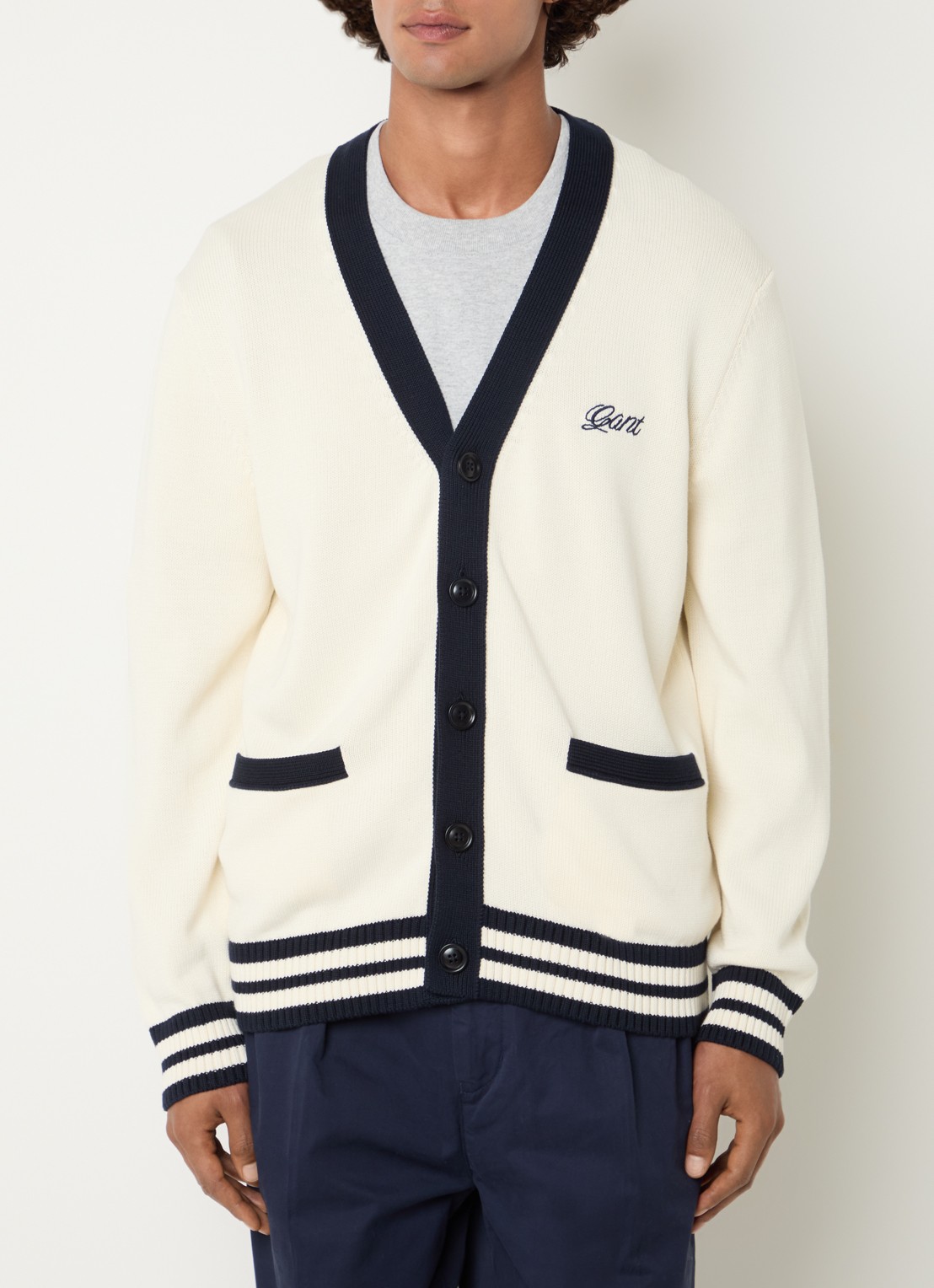 Gant Fijngebreid vest met logoborduring - detail 4 creme