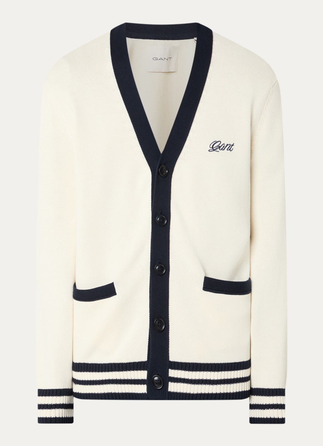 Gant Fijngebreid vest met logoborduring - voorkant creme