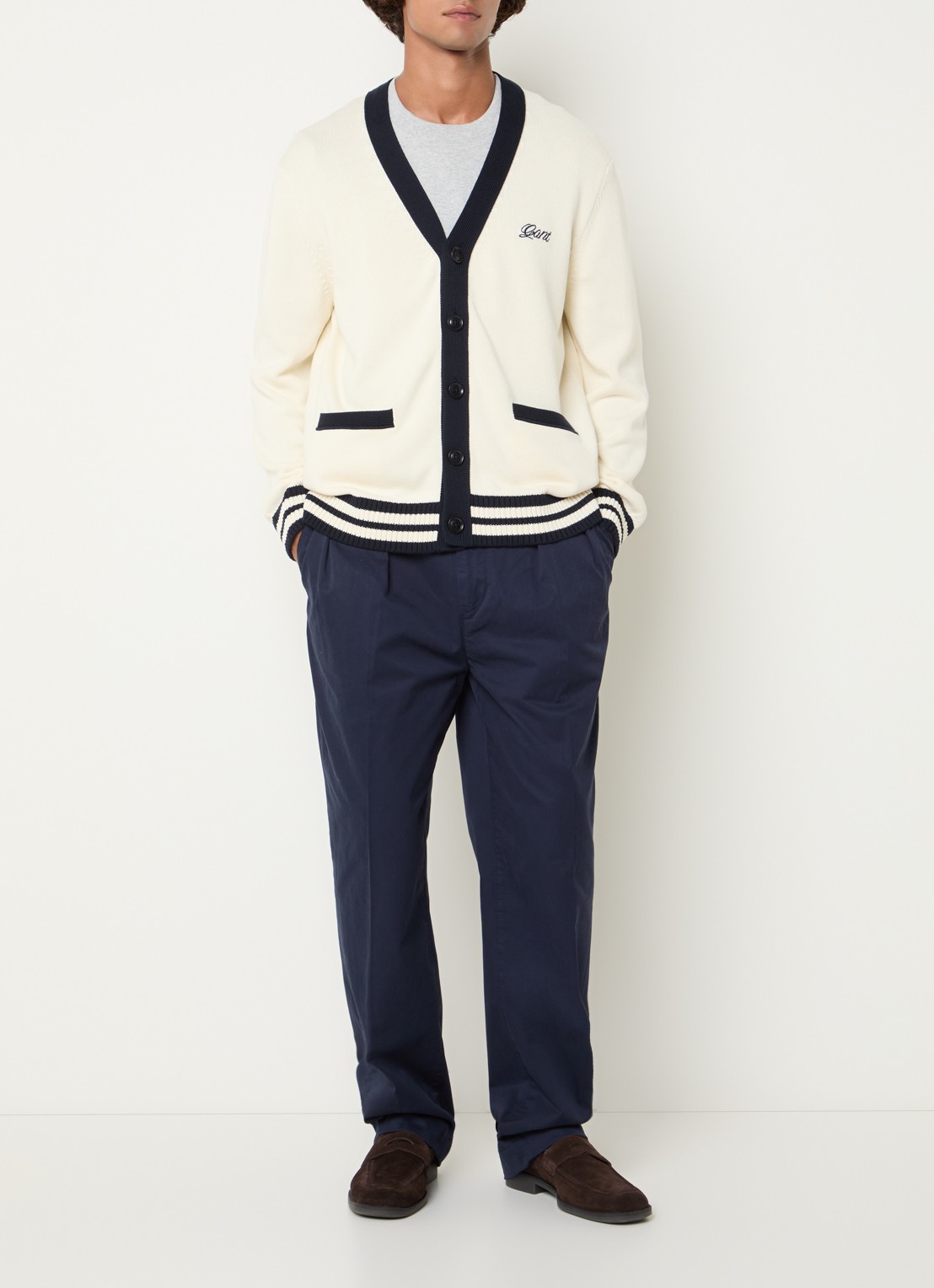Gant Fijngebreid vest met logoborduring - voorkant 2 creme