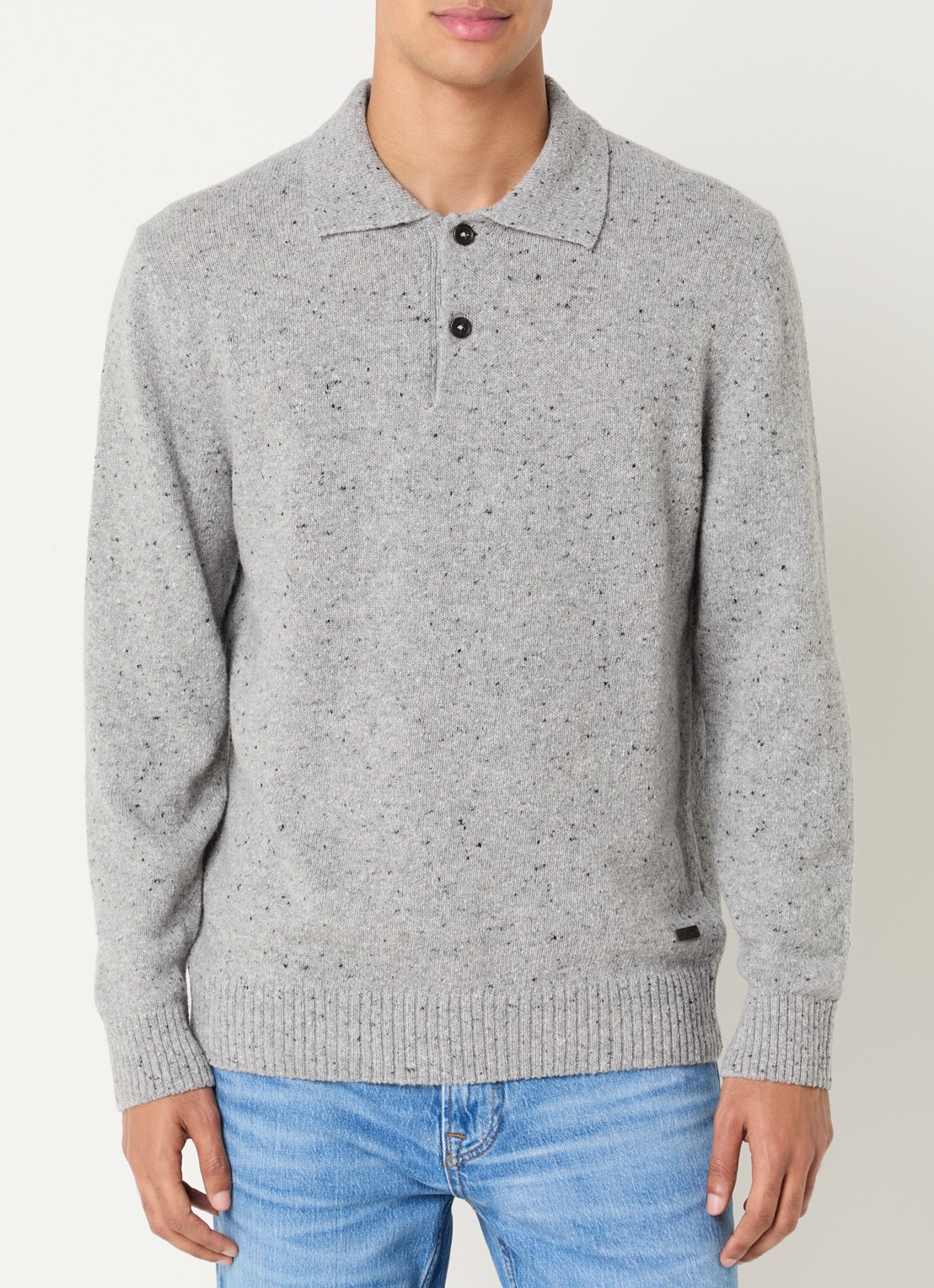 Gant Fijngebreide pullover in wolblend met polokraag - detail 4 grijsmele