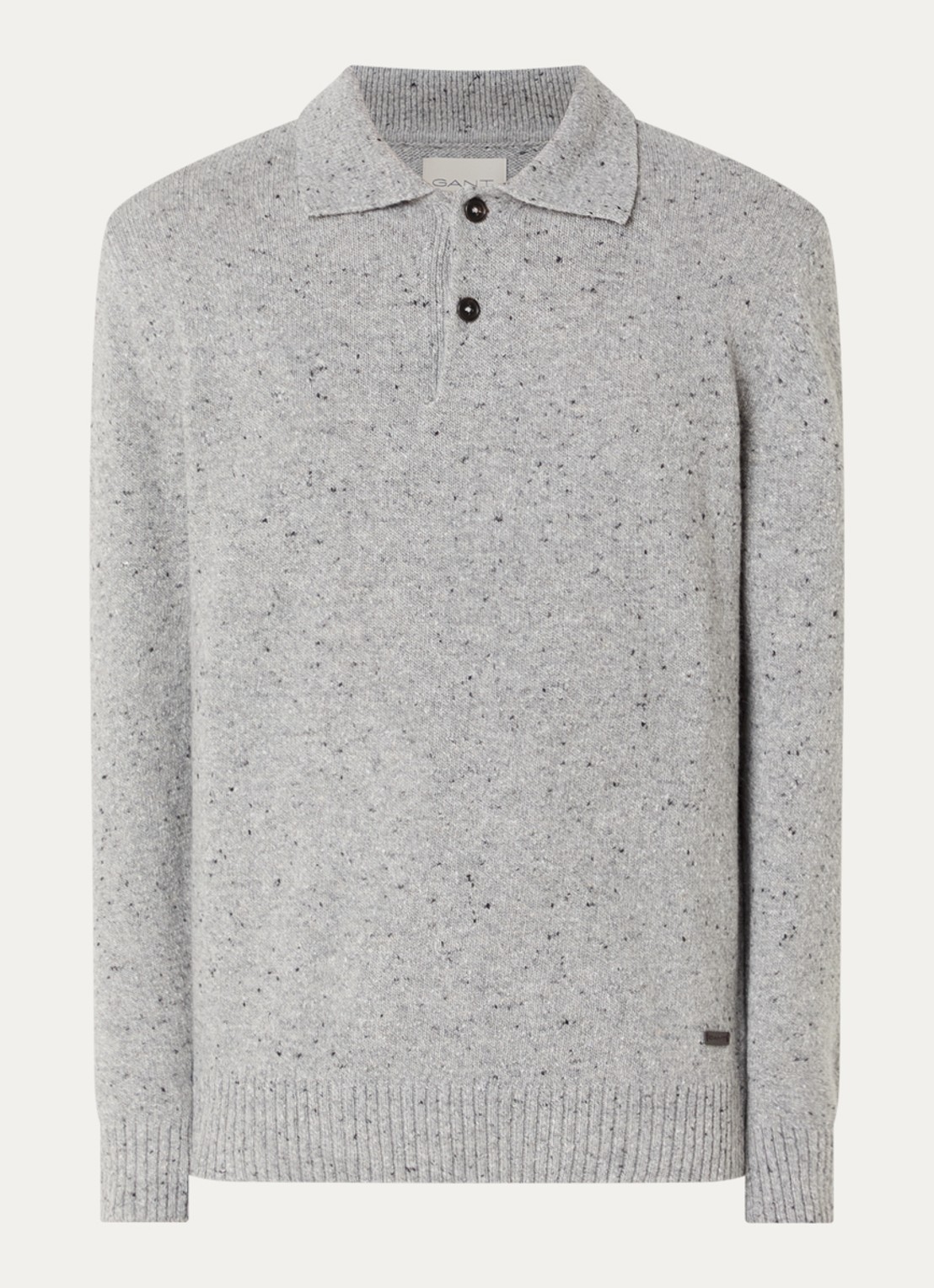 Gant Fijngebreide pullover in wolblend met polokraag - voorkant grijsmele