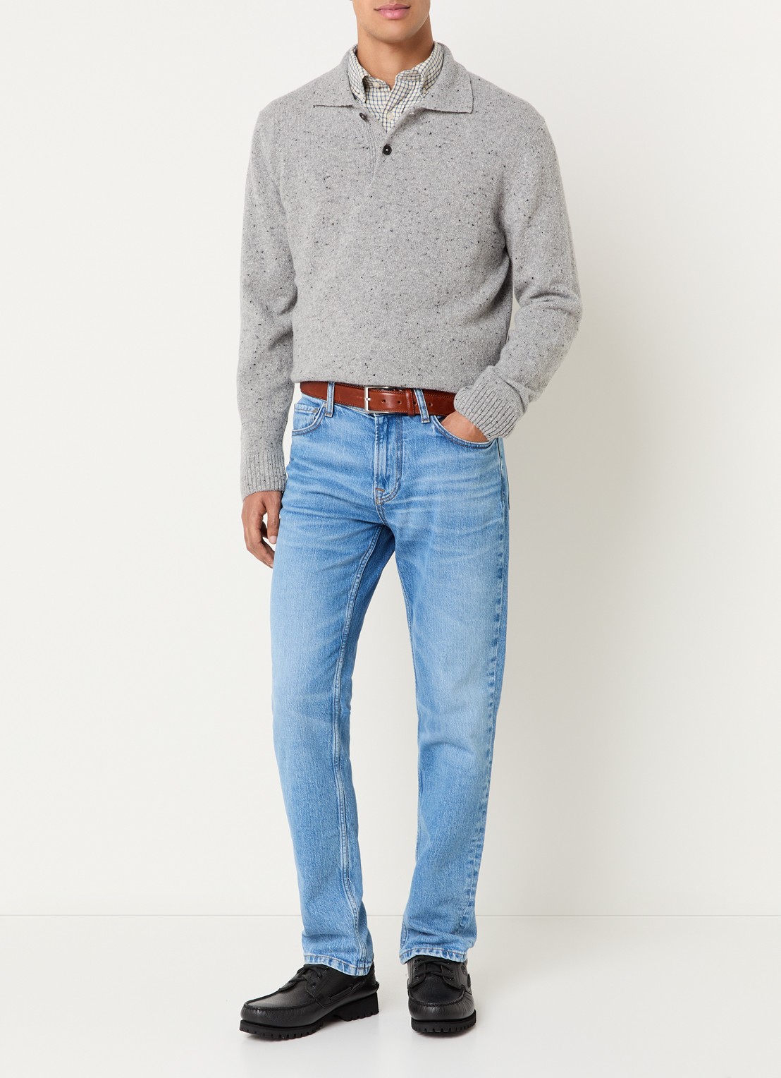 Gant Fijngebreide pullover in wolblend met polokraag - voorkant 2 grijsmele