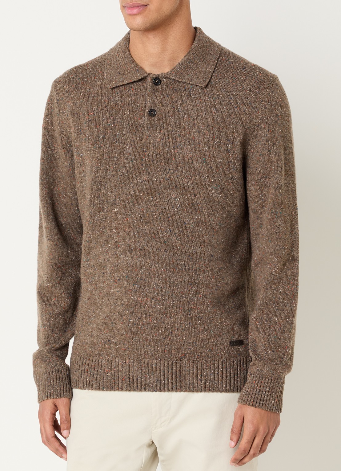Gant Fijngebreide pullover in wolblend met polokraag - detail 4 hazelnootbruin