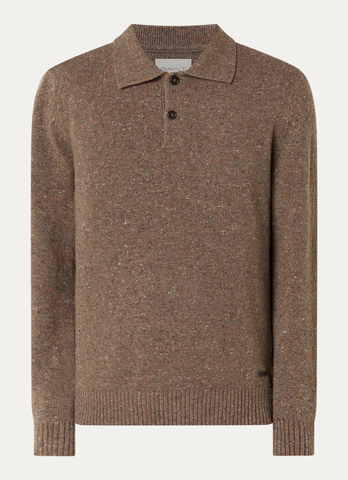 Gant Fijngebreide pullover in wolblend met polokraag - voorkant 2 hazelnootbruin