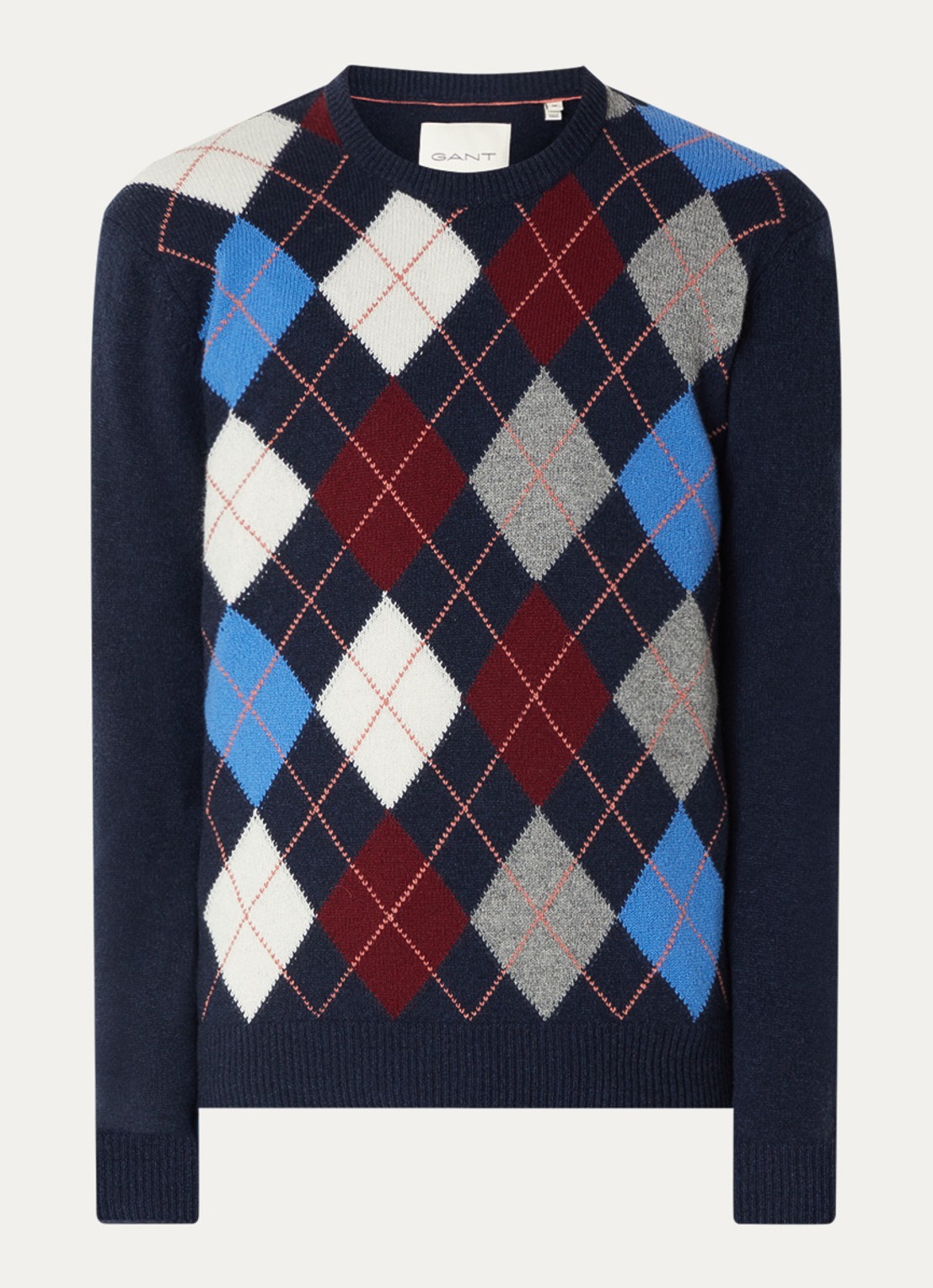 Gant Fijngebreide pullover in wolblend met ruitdessin - voorkant 2 donkerblauw