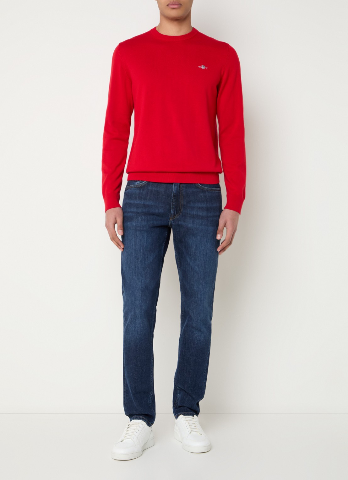 Gant Fijngebreide pullover met logo - voorkant 2 rood