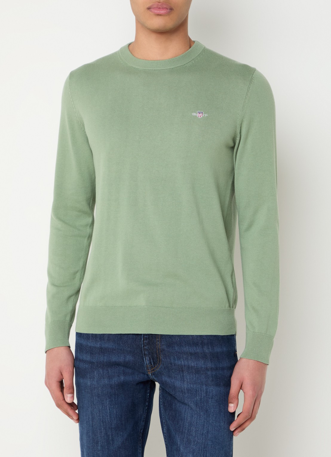 Gant Fijngebreide pullover met logo - detail 3 lindegroen