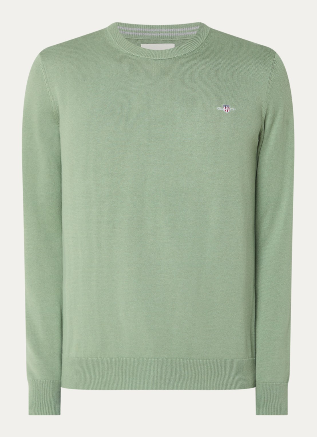 Gant Fijngebreide pullover met logo - voorkant lindegroen