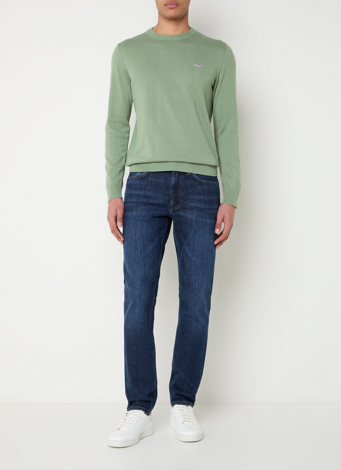 Gant Fijngebreide pullover met logo - voorkant 2 lindegroen