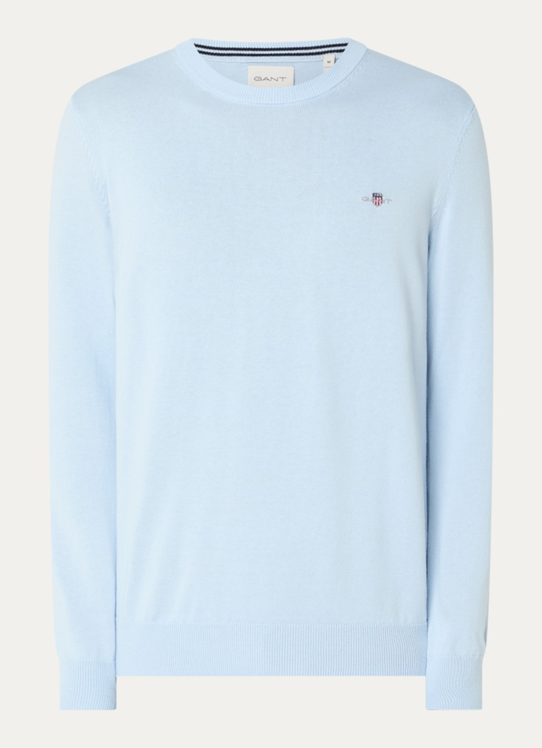 Gant Fijngebreide pullover met logo - voorkant lichtblauw