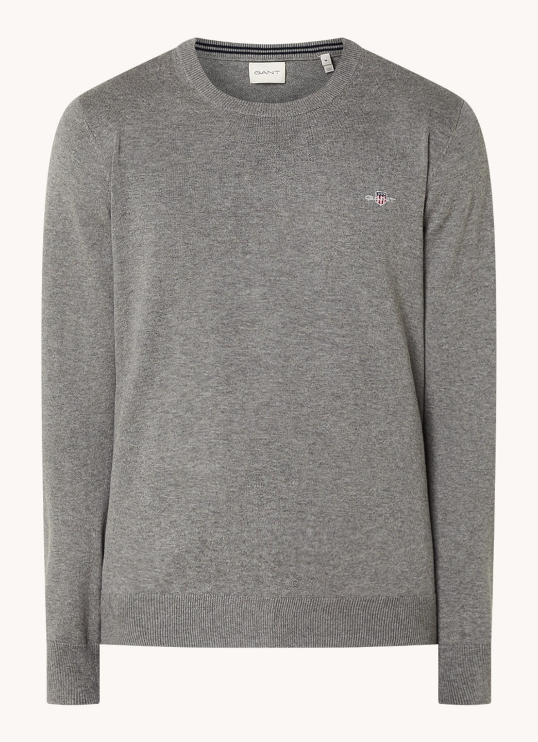 Gant Fijngebreide pullover met logoborduring  - voorkant 3 grijs