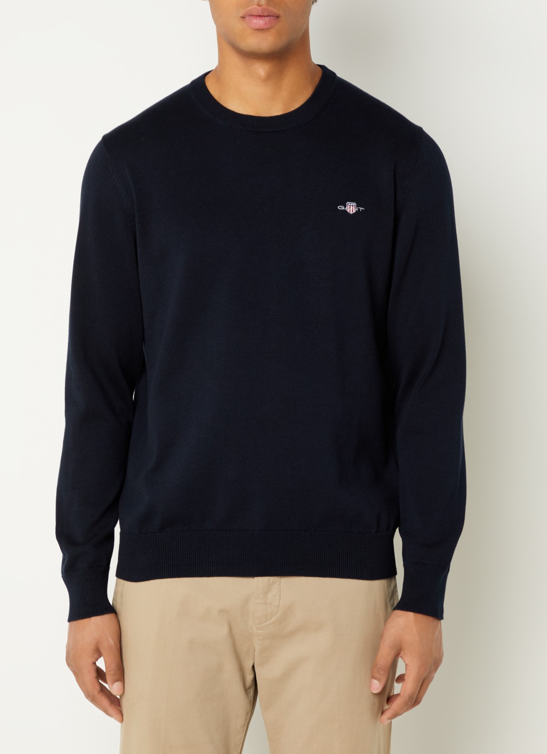 Gant Fijngebreide pullover met logoborduring  - detail donkerblauw