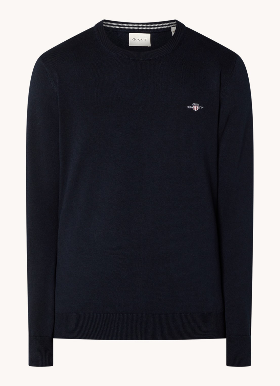 Gant Fijngebreide pullover met logoborduring  - voorkant 2 donkerblauw