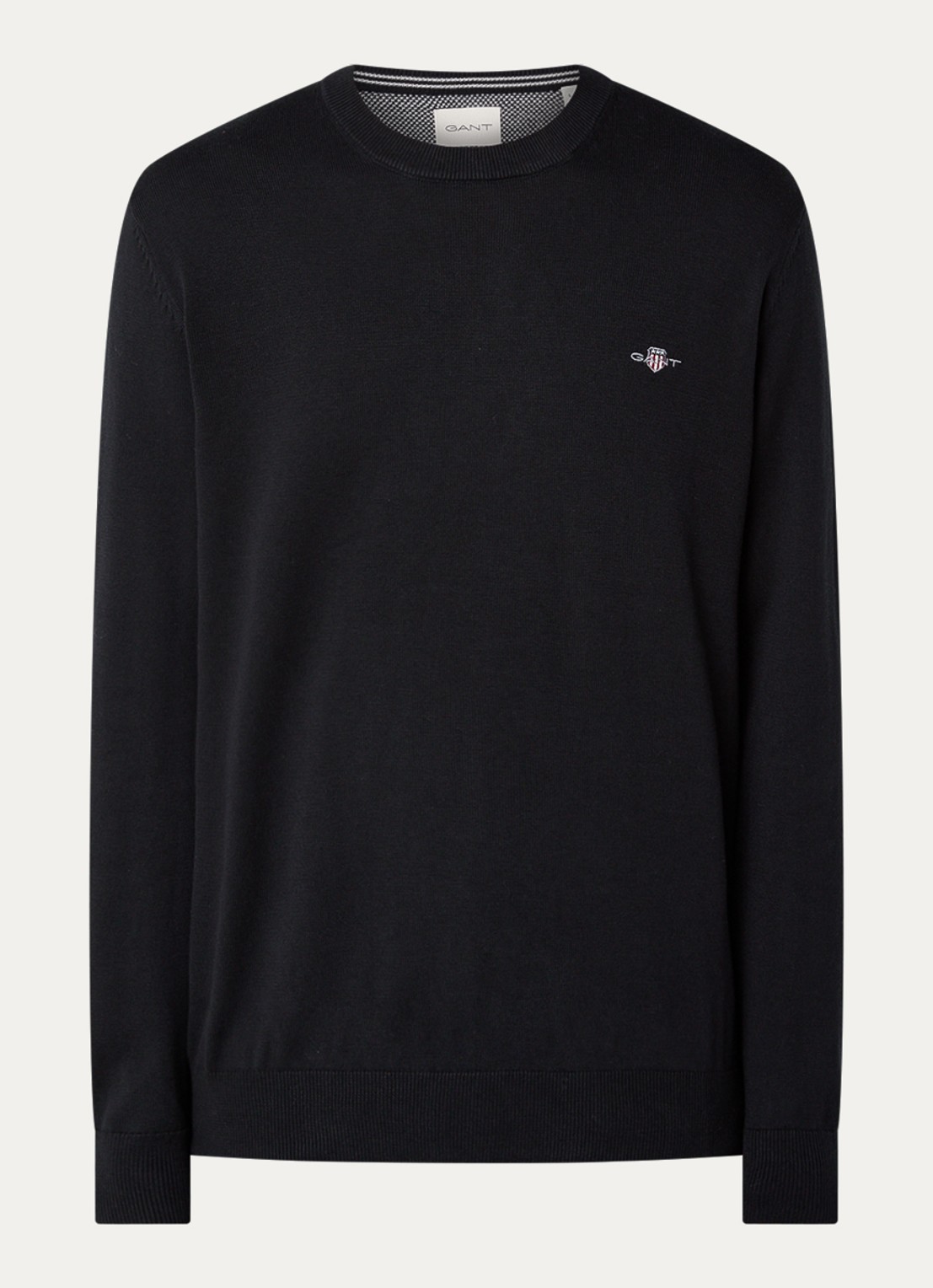 Gant Fijngebreide pullover met logoborduring - voorkant zwart